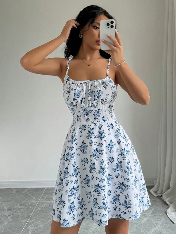 Women's Summer Floral Spaghetti Strap Beach Short Dress,Womens Dresses,Woman Clothing,Woman Clothes,Sundress,New In Dress 2025 - Imagen 4