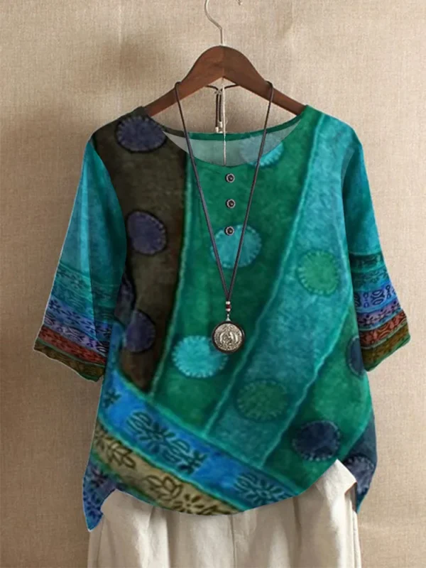 Blouse Women's Fashion Loose Digital Printing Casual Top T-shirt Блузка Летняя Женская Shirts For Women Top Damski Bluzka Damska - Imagen 2