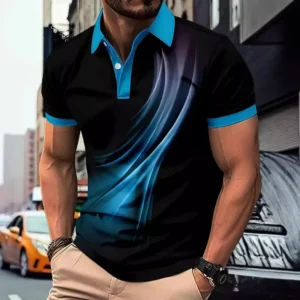 Fashion Gradient stripes Men's Polos T-Shirts Summer Short Sleeve 3D Print Street Trend Simple Male POLO T Shirt Casual Tops