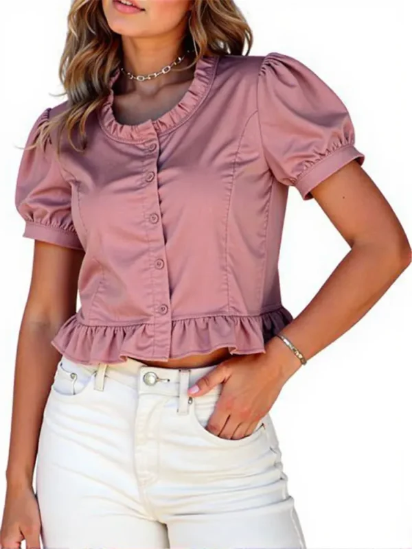 Korean Summer Ruffle Elegant Chiffon Cool Blouse Women Youthful Cute Cropped Tops Chic Short sleeve Feminine Shirt - Imagen 2