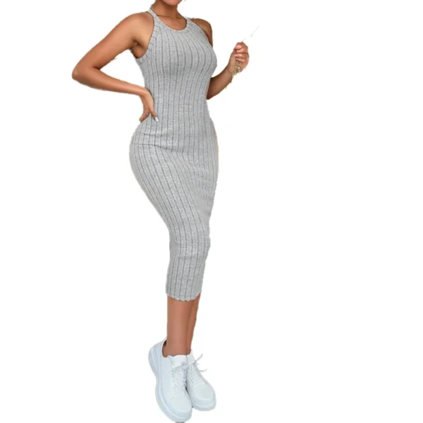 Solid Halter Neck Bodycon Midi Dress High-end temperament vest halter dress women's summer new high-waist slim temperament slim - Imagen 4