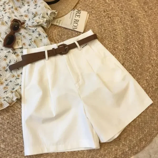 New Wide Leg Shorts for Women Summer Thin Cotton A Line Short Pants Office Lady Classic Loose Casual Zipper Women‘s Shorts - Imagen 3
