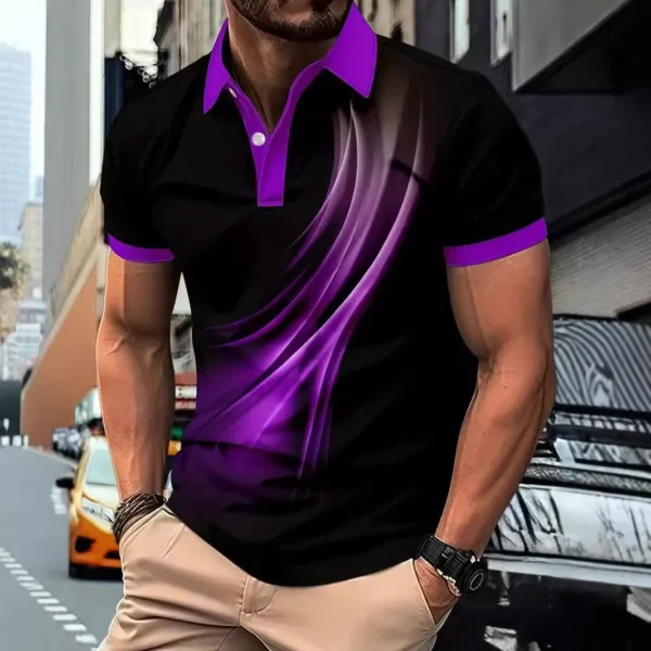 Fashion Gradient stripes Men's Polos T-Shirts Summer Short Sleeve 3D Print Street Trend Simple Male POLO T Shirt Casual Tops - Imagen 5