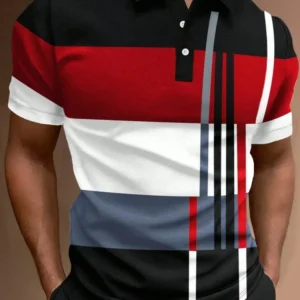 New Male Golf Stripe Polo Men's Casual Short-Sleeved Polo Shirt Solid Color Lapel Fashion Business Sports Breathable T-Shirt Top