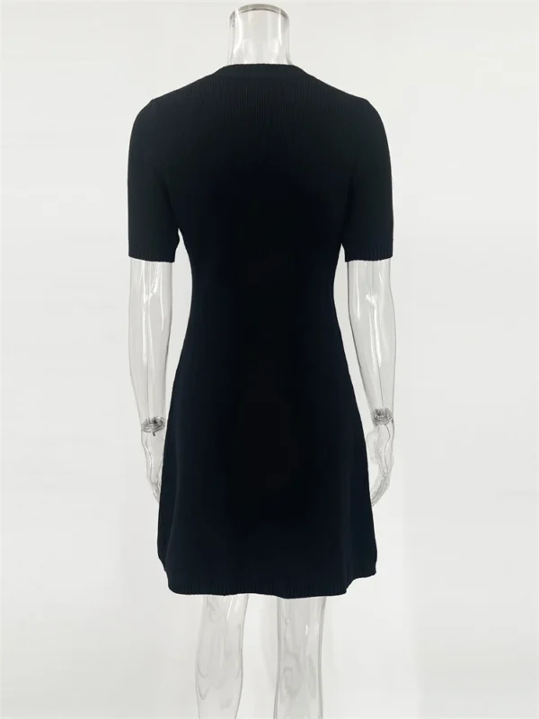 Trendix Elegant Knit Mini Dress Women Street Slim High Waist Short Sleeve Rib Sweater Dresses Vacation Bodycon Knitwear Dress - Imagen 5