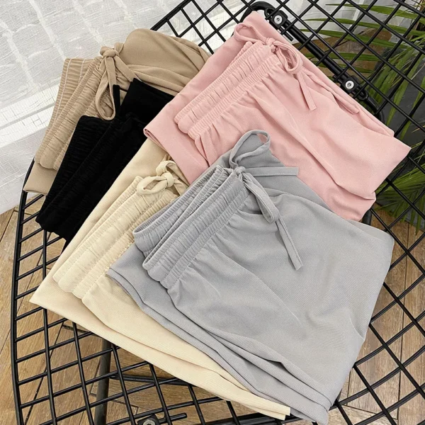 Women Ankle-Length Wide Leg Pants Casual Summer Solid Elastic Waist Loose Ice Silk Pants Spring Summer Female Trousers - Imagen 5