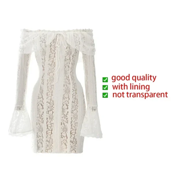 Oligai Lace Slim Mini Dress for Women Off The Shoulder Sexy Long Sleeves Club Party Dresses Bodycon Elegant Autumn Dress - Imagen 6