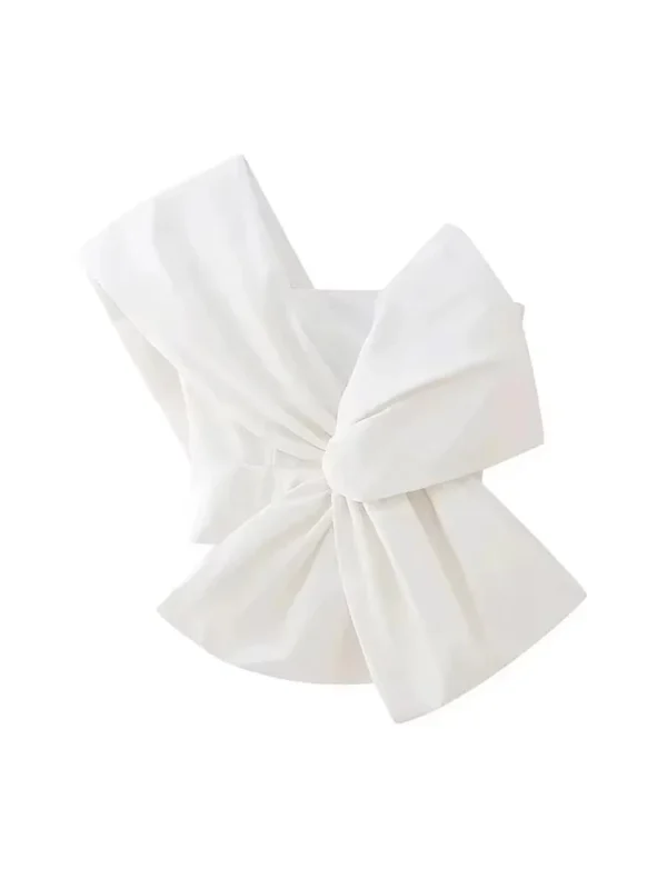TRZA-Women's Knotted Asymmetric Cropped Blouses, One Shoulder, Back Zipper, Female Shirts, Sexy Fashion - Imagen 5