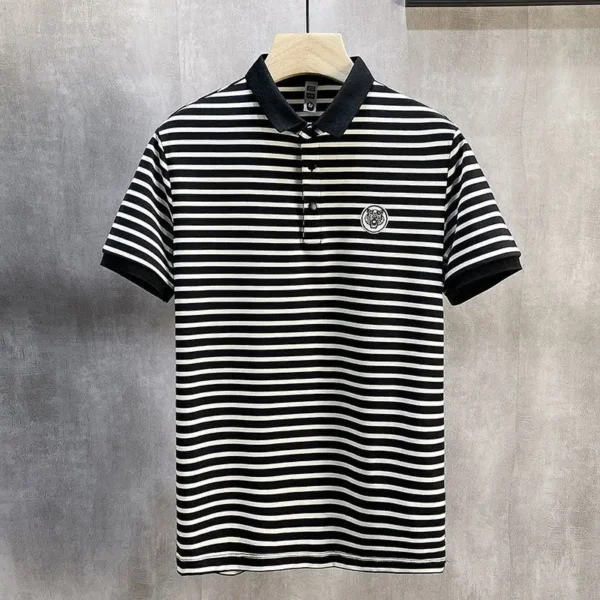 Fashion Lapel Button Embroidery Short Sleeve Striped Polo Shirts Mens Clothing 2024 Summer New Loose Casual Tops Korean T-Shirts - Imagen 2