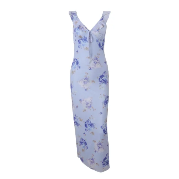 WhereMery Fashion Women Floral Printed Maxi Dresses Sexy Lady Off Shoulder Backless Ruffle Halter Dress Elegant Summer Vestidos - Imagen 3