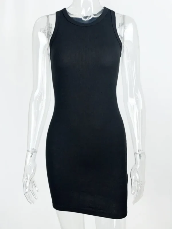 Joskaa Casual Solid Mini Tank Dress Women Summer Trend Concise O-Neck Body-Shaping Vestidos Vacation Clothes Harajuku Streetwear - Imagen 4