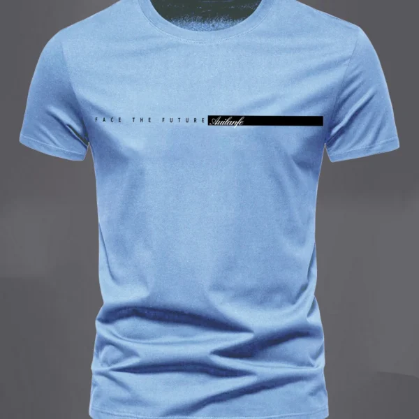 Summer men's casual sports loose oversized simple letter pattern printed round neck short sleeved T-shirt top - Imagen 3