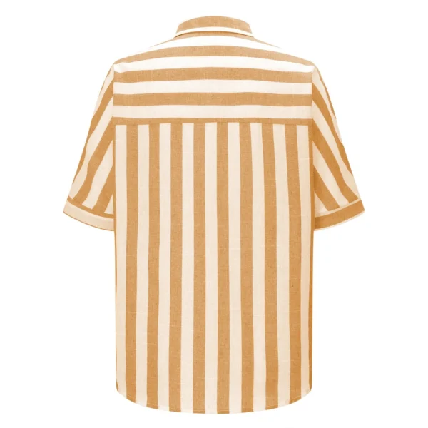 Womens Short Sleeve Shirts Fashion Striped Tops Lapel V Neck Button Down Shirts Dressy Casual Blouses Femme Sweet Lady Shirts - Imagen 5