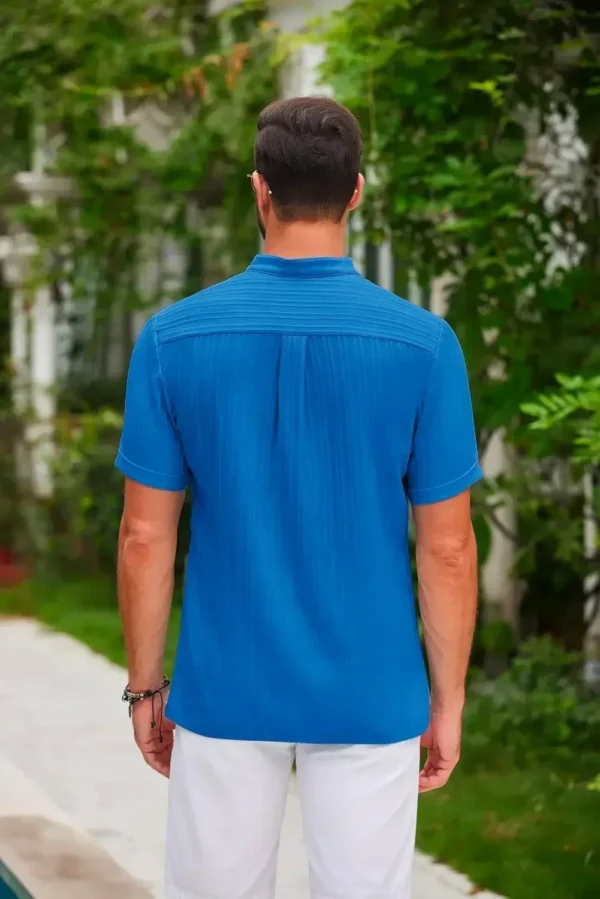 New Men's Embroidered Brand Striped Short Sleeved Henry Polo Shirt Summer Trend Luxury Fashion Casual Breathable T-shirt Top - Imagen 5