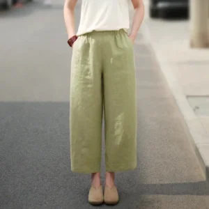 Women Summer Simplicity Loose Elegant Solid Color High Waist Appear Thin Wide Leg Women Clothes Casual All-match Cropped Pants