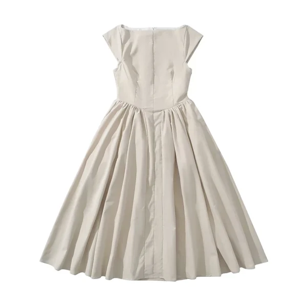 YENKYE High Street Women Sexy Backless Pleated Swing A-line Midi Dresses Short Sleeve Low Waist Elegant Party Dress Black Robe - Imagen 4