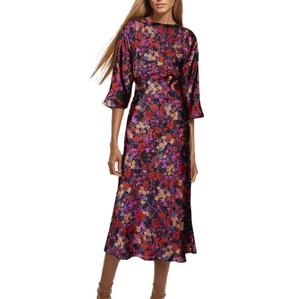 Floral Print Dresses for Women Autumn 2024 Midi Dress Woman Party Long Dresses Women Vintage Female Dress - Imagen 3