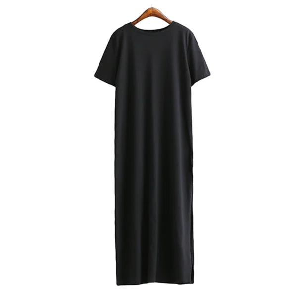 Summer Korean Style Midi Dress Women Casual Black Long Dresses Short Sleeve Sexy Plus Size Side Open Party Maxi T Shirt Dress - Imagen 5