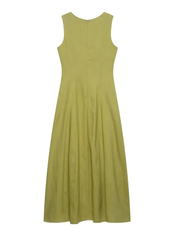 2025 Summer Elegant Dress Women Fashion Solid Square Collar Sleeveless Single Breasted Dress Ladies Vacation Green Spilt Dresses - Imagen 3