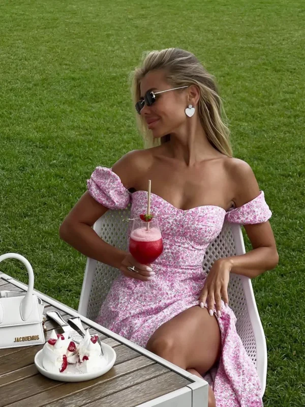 Wolfeel Women's Off Shoulder Floral Dress Summer New Fashionable Slit Long Slim Fit Print Dress Sexy Hot Girl Evening Dresses - Imagen 3