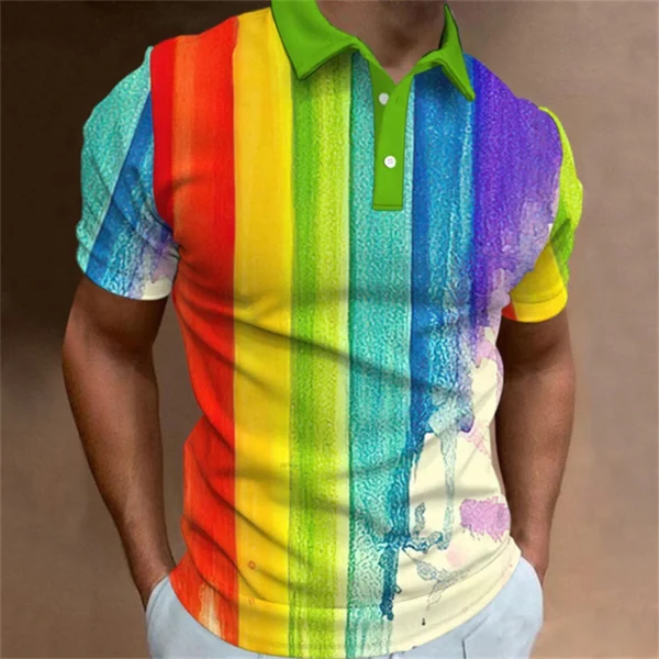 3D Color Graffiti Stripe Print Polo T Shirt For Men Fashion Lapel Short Sleeve Shirts Oversized Casual Golf Blouse Buttons Tops - Imagen 5