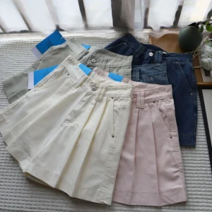 2025 Summer Women Denim Shorts Fashion High Waist Pleated A-line Shorts Korean Style Wide Leg Shorts Female Casual Hot Pants