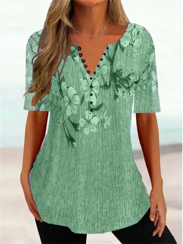 Summer Loose V-neck Short Sleeve Shirts For Women Dames Blouses Korte Mouw Ladies Blouses Kadin Bluz Womens Tops And Blouses - Imagen 4