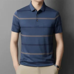 Printed casual short-sleeved T-shirt middle-aged lapel striped business POLO men's top t-shirt