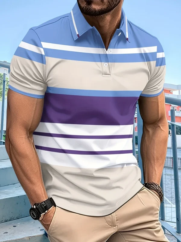 Men's Polo Shirts Golf Shirt Short Sleeve Polo Shirts Collared Shirts Men's Striped Golf Shirt Short Sleeve Summer Golf Shirt - Imagen 2