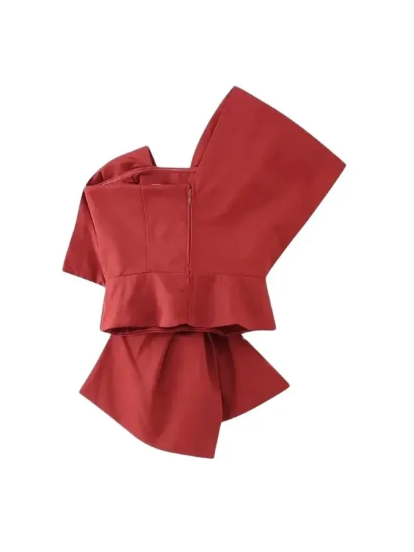TRZA-Women's Knotted Asymmetric Cropped Blouses, One Shoulder, Back Zipper, Female Shirts, Sexy Fashion - Imagen 3