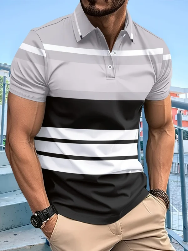 Men's Polo Shirts Golf Shirt Short Sleeve Polo Shirts Collared Shirts Men's Striped Golf Shirt Short Sleeve Summer Golf Shirt - Imagen 4
