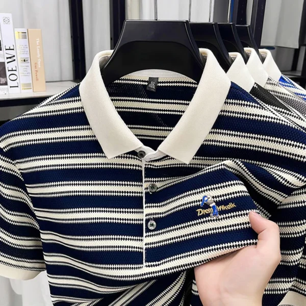 Hot sales classic striped short sleeve men‘s polo shirt trendy brand exquisite embroidery new comfortable casual lapel T-shirt - Imagen 3