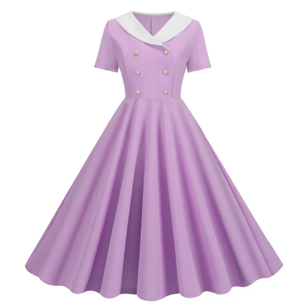 Solid 50S 60S Women Vintage Dress Summer Elegant Fit and Flare Ladie Party Sundress Robe - Imagen 5