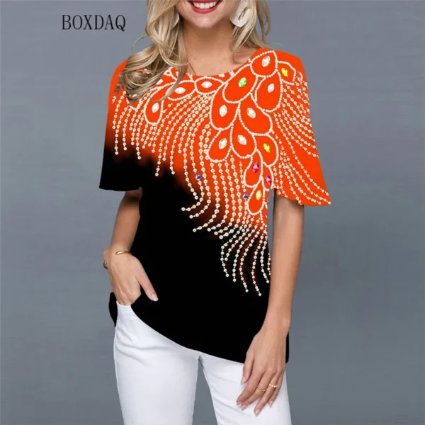 Fashion 3D Print Shirt Summer Short Sleeve Street Style Women Blouses Round-Neck Female Casual Shirts Lady Pullovers Tops - Imagen 3