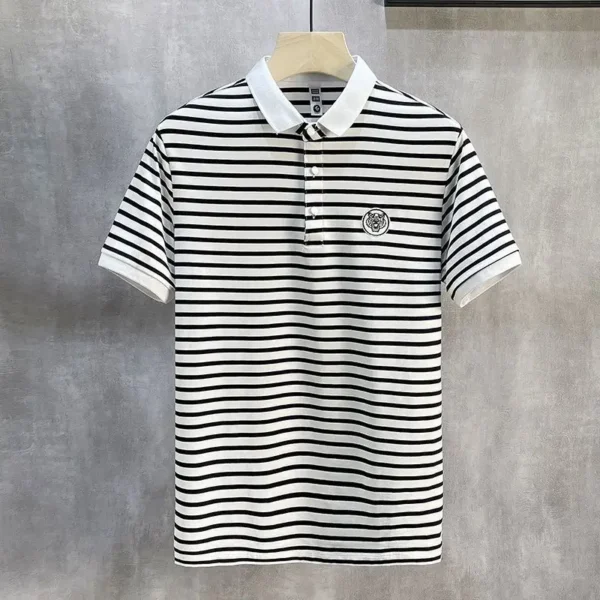 Fashion Lapel Button Embroidery Short Sleeve Striped Polo Shirts Mens Clothing 2024 Summer New Loose Casual Tops Korean T-Shirts - Imagen 3