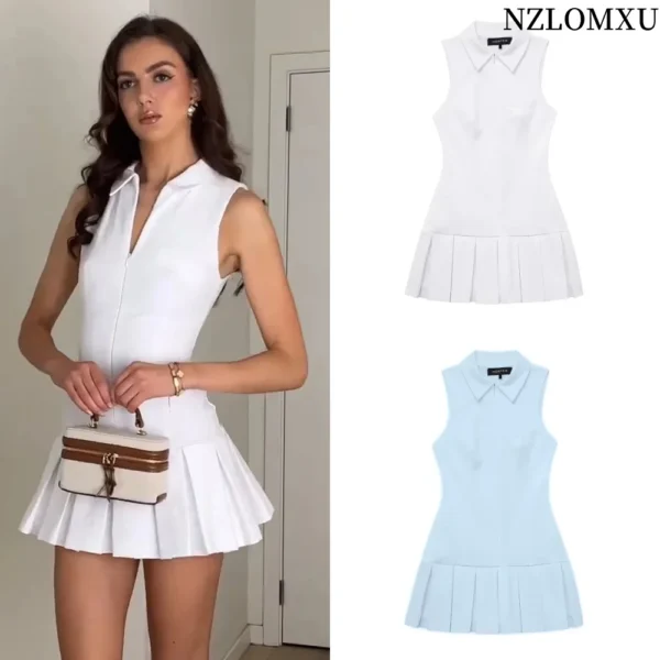 2025 Summer Women Pleated Short Dresses For Women Sleeveless Splicing Mini Dress Female Elegant Party Dresses