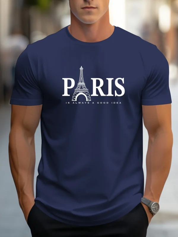 Summer Men's T Shirt Short Sleeve Paris Pattern Print Casual O-Neck Oversized Pullover Fashion Streetwear Male Clothing T-Shirts - Imagen 5