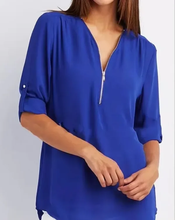 2025 Hot Sale Women Cool Loose Shirt Deep V Neck Chiffon Fashion Blouse Casual Ladies Tops Sexy Zipper Pullover Plus Size - Imagen 3