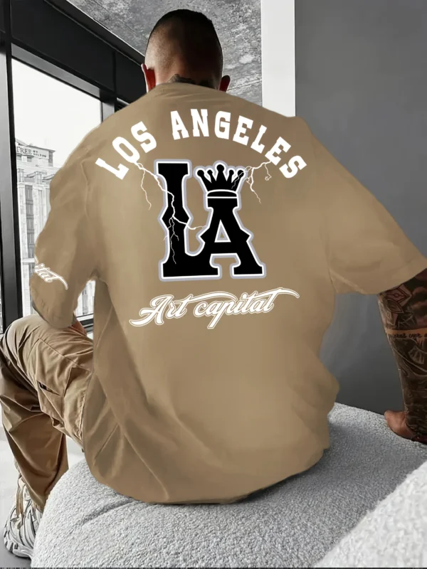 Men's casual T-shirt with Los Angeles letters and large LA pattern print,comfortable and breathable with slight elasticity - Imagen 2