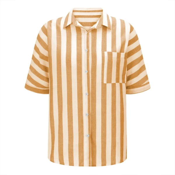 Womens Short Sleeve Shirts Fashion Striped Tops Lapel V Neck Button Down Shirts Dressy Casual Blouses Femme Sweet Lady Shirts - Imagen 4