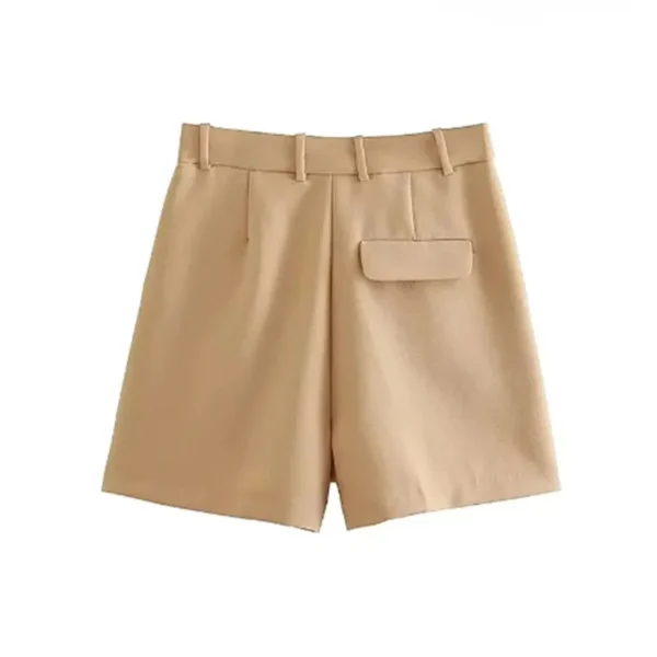 Mooyufon Women Fashion Side Pockets Front Darts Bermuda Shorts Vintage High Waist Zipper Fly Female Short Pants Mujer - Imagen 3