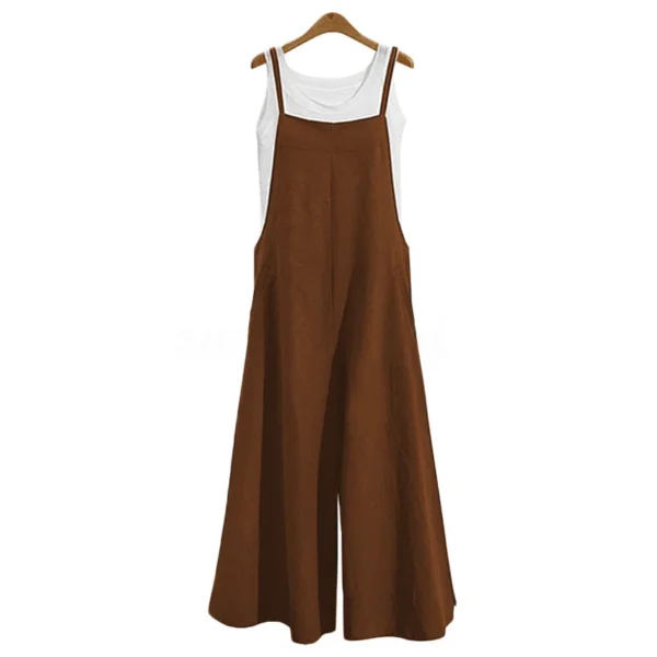 Women Straps Jumpsuit Summer Solid Color Wide Leg Pants Dungaree Bib Overalls Casual Loose Sleeveless Cotton Linen Jumpsuits 5Xl - Imagen 6