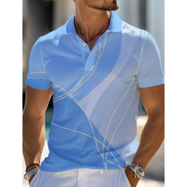 3D Printed Texture Stripe Polo Shirt For Men Colorful Gradient Pattern Men's Clothes Summer Lapel Tops Loose Short Sleeve Tees