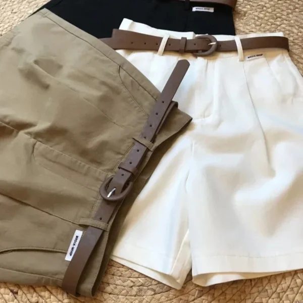 New Wide Leg Shorts for Women Summer Thin Cotton A Line Short Pants Office Lady Classic Loose Casual Zipper Women‘s Shorts - Imagen 5