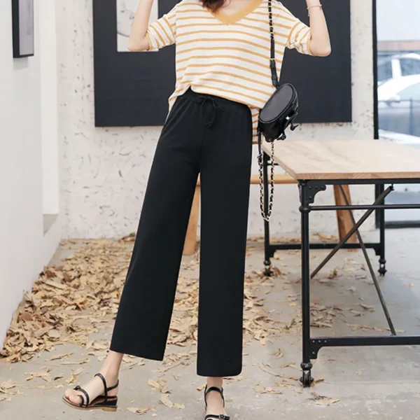 Women Ankle-Length Wide Leg Pants Casual Summer Solid Elastic Waist Loose Ice Silk Pants Spring Summer Female Trousers - Imagen 4