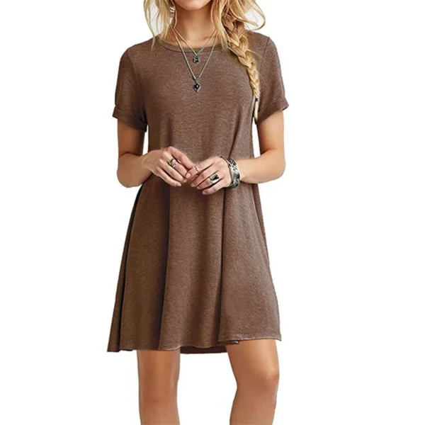 Women Mini Dress Summer Casual Boho Beach Dresses Solid Color O-Neck Short Sleeve Party A-Line Dress Vestidos QT033 - Image 4