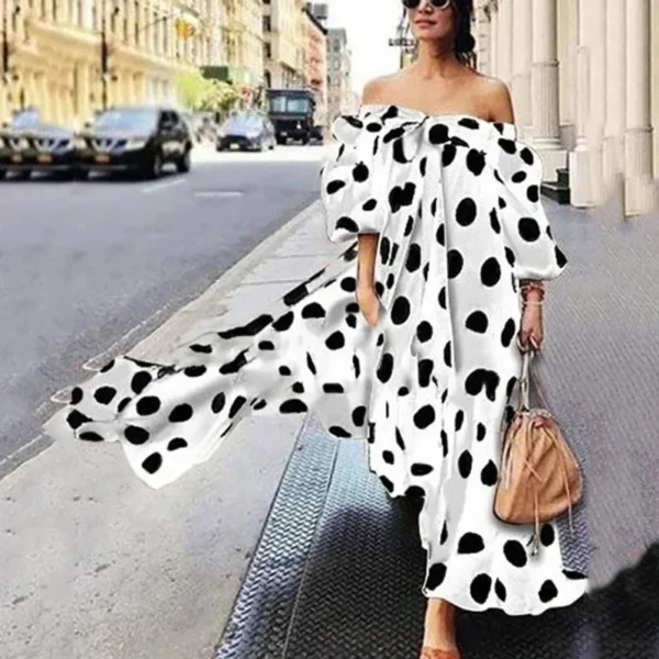 Spring Summer Dresses for Women Sexy Off-the-shoulder Polka Dot Long Dress Women Casual Loose Beach Summer Dress Woman Clothing - Imagen 2