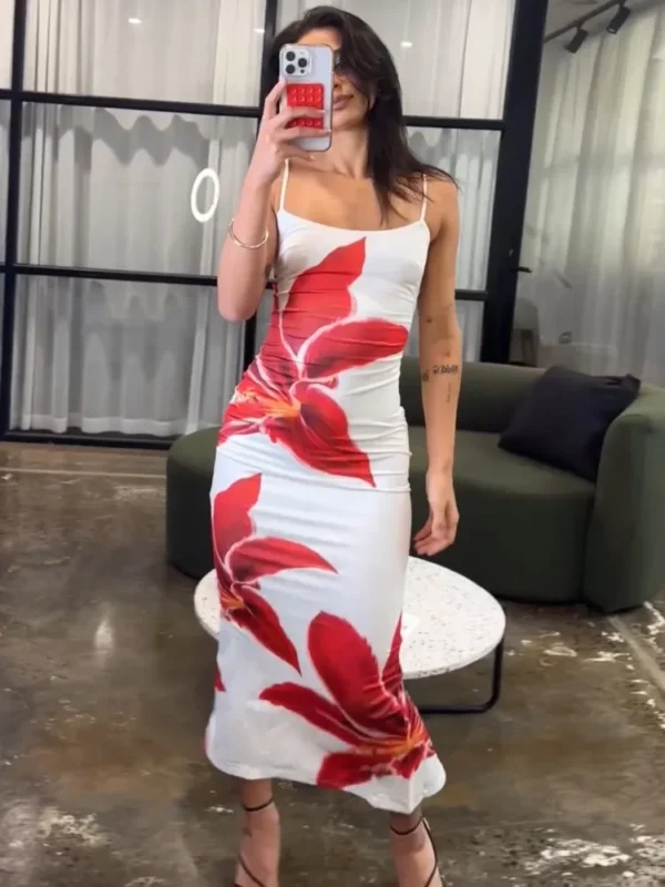 Tossy Summer Printed Maxi Dress For Women Backless Fashion Slim High Waist Spaghetti Dress Holiday Patchwork Female Long Dress - Imagen 2