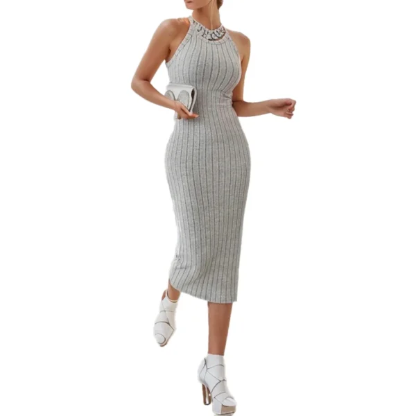 Solid Halter Neck Bodycon Midi Dress High-end temperament vest halter dress women's summer new high-waist slim temperament slim - Imagen 2