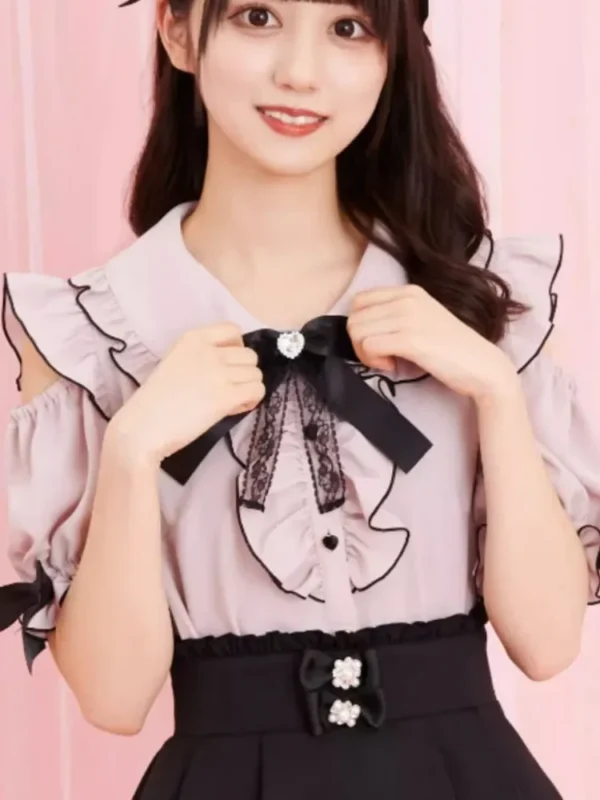 Sweet Lolita Fashion All Match Blouses Women Japanese Summer Y2k Aesthetic Ruffled Bow Shirts Girly Kawaii Patchwork Tops Blusas - Imagen 3